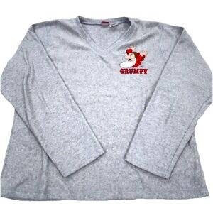 Disney Sweatshirt‎ Women XL Gray Fleece Sweater Grumpy Dwarf V Neck VTG Y2K THIN